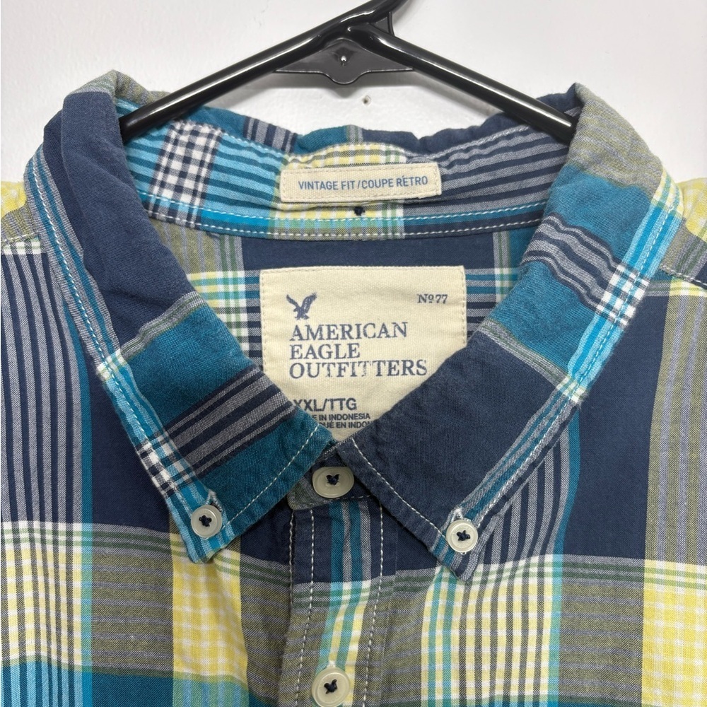 2 for 20$ - American Eagle Outfitters Blue and Yellow Plaid Shirt - 100% cotton - Picture 4 of 9